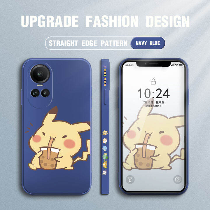 เคส-ggk-สำหรับ-oppo-reno10-pro-5g-เคสโทรศัพท์ดีไซน์ด้านข้างการ์ตูน-pikachu-น่ารัก-pocket-monster-ขอบสี่เหลี่ยมปลอกซิลิโคนของเหลวคลุมทั้งหมดเคสกล้อง