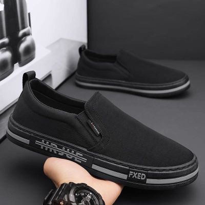 🏅 Canvas mens autumn breathable slip-on sports casual flat shoes shoes mens work all-match black cloth shoes