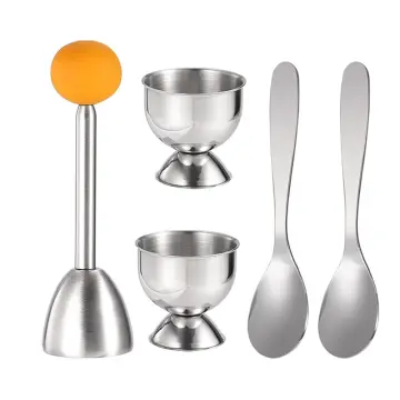 Egg Cracker Topper Set Soft Hard Boiled Eggs Separator Holder Include 4 Egg  Spoons and 4 Egg Cups 1 Shells Remover Top Cutter Stainless Steel for