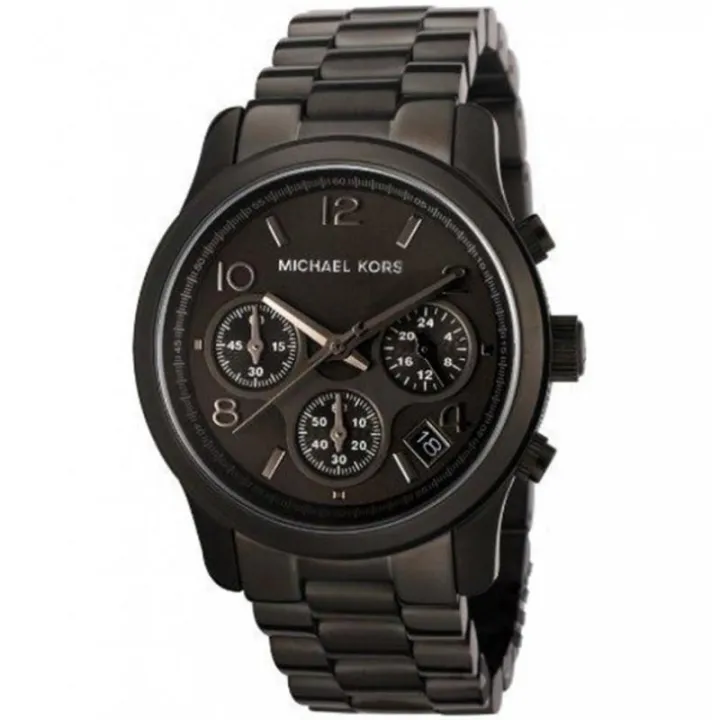 Michael Kors MK Runway Grey Dial Gunmetal IP Steel Bracelet Chronograph ...