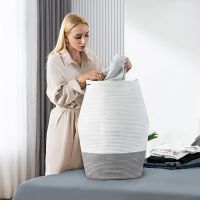 Cotton Rope Laundry Hamper Extra Large Woven Collapsible Dirty Clothes Basket for Blankets Toys Tall Round Storage