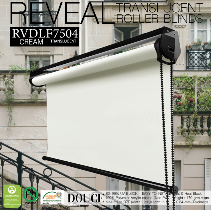 rvdf7504-ม่านม้วน-douce-ผ้าสีครีม-โปร่งแสงtranslucent-สไตล์ฝรั่งเศษ-แสงเข้าได้มองไม่ทะลุ-ผ้าเหนียว-ทนความร้อนได้ดี-อุปกรณ์สีขาว