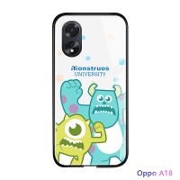 เคสใส่โทรศัพท์การ์ตูน OPPO A38 A18สำหรับเด็กผู้หญิงเคส Monsters University ตลก Mike James Sullivan Sulley เคสใส่โทรศัพท์มันวาวฝาหลังกระจกเทมเปอร์กันกระแทก