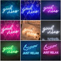 Led Neon Light Signs Wall Decor Good Vibes Wall Hanging Neon Sign Wedding Decoration Night Lamp Room Party Gift Home Decor