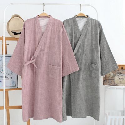 Mens Japanese Kimono Nightgown Bathrobe Upwear Washed Cotton Color Textile Homewear