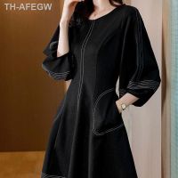 【hot】▽♠△  Lantern Sleeve Commute Round Neck Female Clothing Decoration Dresses