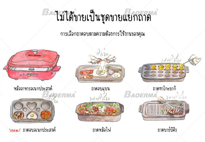 กะทะไฟฟ้าอเนกประสงค์-compact-hot-plate-4in1-ปิ้งย่าง-กระทะสุกี้-กะทะเคลือ-กะทะย่าง-กะทะเนื้อย่าง-เตาปิ้งย่าง-เตาไฟฟ้า-กะทะทาโกะยากิ-เปลี่ยนถาดไ