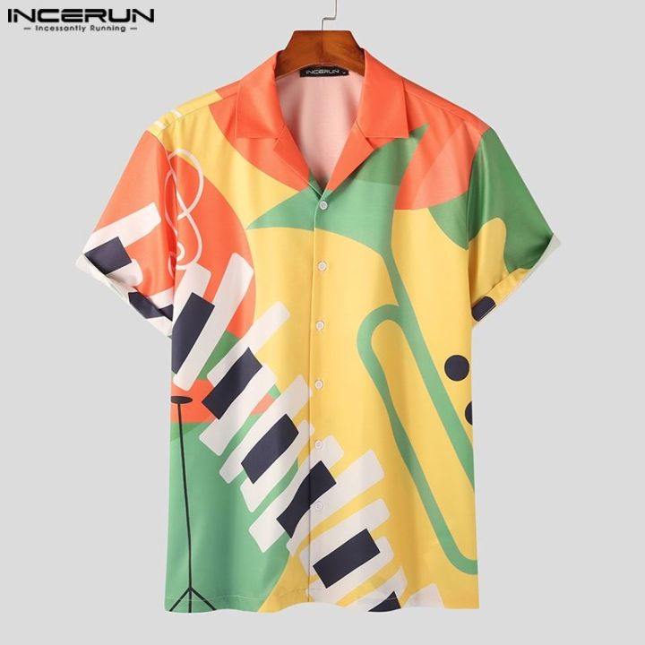 incerun-เสื้อเชิ้ตผู้ชายพิมพ์ลายที่มีสีสันปกแขนสั้น2023-เสื้อผ้าลำลองเสื้อฮาวายสไตล์สตรีทแวร์-s-5xl-วันหยุด