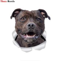 Three Ras 1055 3D Happy Staffie Dog American Staffordshire Terrier sticker decal for Wall Fridge Toilet bathroom accessories