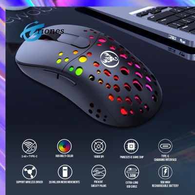 T100 RGB ความละเอียดระดับมาโครแบบมีสายและไร้สาย2.4G สองโหมด Mouse Komputer แสง RGB ของเมาส์