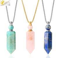 CSJA Hexagon Pillar Perfume Bottle Necklaces Stone Diffuser Pendant Men Healing Jewelry G619