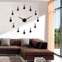 ZZOOI Rock n Roll Guitar Wall Watch Wall Clock Guitar Variety Music Horloge DIY Acrylic Mirror Stickers 3D Large Wall Clocks