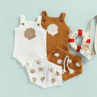 2022 Baby Girl Tops Shorts Shell Printed Suspender Romper and Tie-up Short Pants Babys Newborn Set  by Hs2023