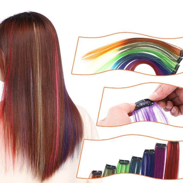 22 Inch Synthetic Highlight Ladies Long Straight Hair Extension Color