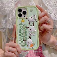 เคสโทรศัพท์คลื่นสีเขียวลายลูกสุนัข3D ขำขันน่ารักสำหรับ iPhone 14 13 12 11 Pro Max ฝาหลังนิ่มกันกระแทก