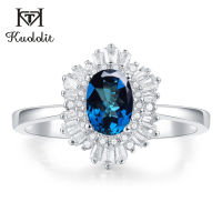 Kuololit London blue Topaz Gemstone Ring for Women Solid 925 Sterling Silver Handmade Hexagon Ring Engagement bride Fine Jewelry