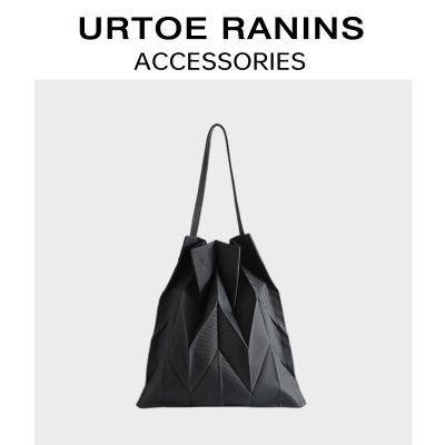 ♙◐ UR womens bag 2023 new trendy niche design pleated geometric Oxford cloth large-capacity tote bag shoulder handbag