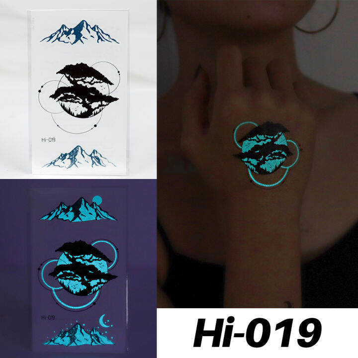 cw-y-blue-luminous-tattoo-heart-moon-rose-transferable-waterproof-temporary-tattoo-face-sticker-men-women-body-art-glow-tattoos