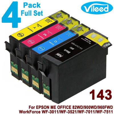 4 Pack 143 Ink for EPSON Full Set T1431 T1432 T1433 T1434 Black Cyan Magenta Yellow Print Cartridge for ME OFFICE 82 82WD 900 900WD 940FW 960 960FWD; WorkForce WF-3011 WF3011 WF-3521 WF3521 WF-7011 WF7011 WF-7511 WF7511
