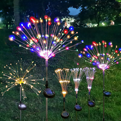 ColorRGB ไฟประดับนอกบ้านดอกไม้ไฟพลังงานแสงอาทิตย์ LED ตกแต่งสวนไฟทางเดินสนามหญ้าสำหรับตกแต่งลานสวนปาร์ตี้คริสต์มาสงานแต่ง