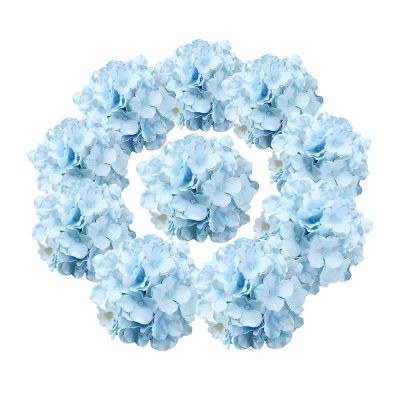 [AYIQ Flower Shop] 5ชิ้นสีฟ้าไฮเดรนเยียดอกไม้ประดิษฐ์ดอกโบตั๋นช่อผ้าไหมบอลหรูหราช่อดอกไม้ปลอมแต่งงานบ้านตกแต่งตาราง