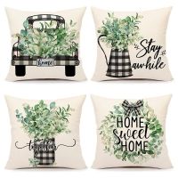 Pillow Covers 18X18 Set Of 4 Eucalyptus Leaves Decorations Farmhouse Throw Pillows Cushion Case for Home Decor