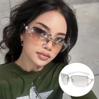 Y2K Retro Rimless Rectangle Sunglasses Women Fashion Diamond Rice Spike Sunglasses for Female Outdoor Shades Sunglasses