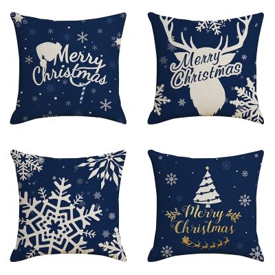 dvvbgfrdt 4Pcs Elk Christmas Pillowcase Merry Christmas Decoration Christmas Cushion Cover Home Navidad Gifts New Year 45X45cm