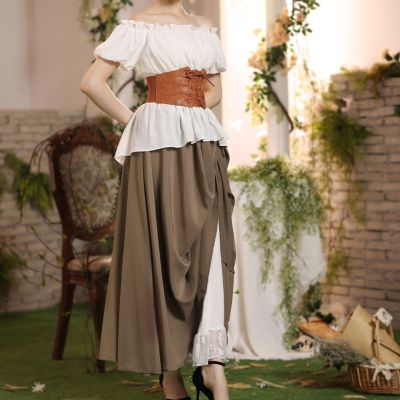 Women Renaissance Skirt Elastic Waist Two-Way Flared A-Line Skirt Vintage Steampunk Lady Casual Maxi Gothic Skirts Club Party