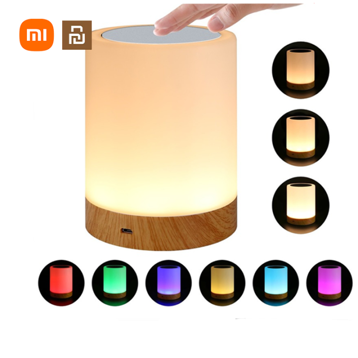 Xiaomi Dimmable LED ที่มีสีสันสร้างสรรค์ลายไม้ชาร์จไฟกลางคืนโคมไฟข้าง
