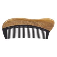 Natural Green Sandalwood Hair Comb - No Static Wooden Fine Tooth Black Buffalo Horn Comb (Green sandalwood)