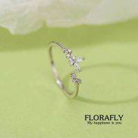 s925 Florafly ring แหวนเงินแท้ ผีเสือ้และดอกไม้ ใส่สบาย เป็นมิตรกับผิว สามารถปรับขนาดได้