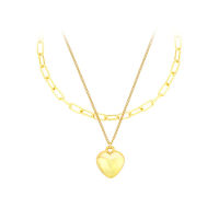 Double Layer Love Heart Pendant Necklace Simple Chain for Women Jewelry