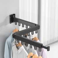 Folding Clothes Rack Wall Mount Thickened Aluminum Clothes Organizer Home Retractable Indoor Outdoor Balcony Cloth Drying Hanger