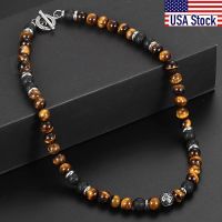 【DT】hot！ 8mm Stone Tiger Eyes Bead Necklace Beaded Choker Neck Chain Fashion Male Jewelry 18/20inch