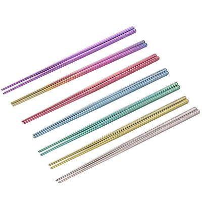 Reusable Chopsticks titanium Tableware Colorful Length 23cm Dishware Silver Iron Antiskid Household Metal Chinese Gift Ta8210TH