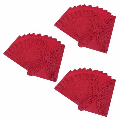 40Pcs Delicate Carved Butterflies Romantic Wedding Party Invitation Card Envelope Invitations for Wedding：Red