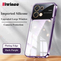 NIWINEE เคสหน้าต่างกล้องขนาดใหญ่สีม่วงอ่อนสำหรับ OPPO Reno 8 8Z 7 7Z 6 5 5ก. 4ก. A96 A94 A93 A78 A77s A76 A74 A58 A57 5ก. 4ก. A17k ป้องกันโทรศัพท์ซิลิโคนกล่องโลหะชุบหรูหรากันกระแทก z004-1ฝาครอบด้านหลัง