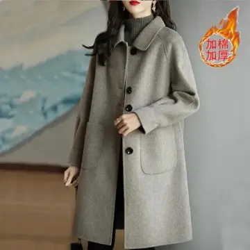 Casual lapel collar on sale plain thicken keep coat