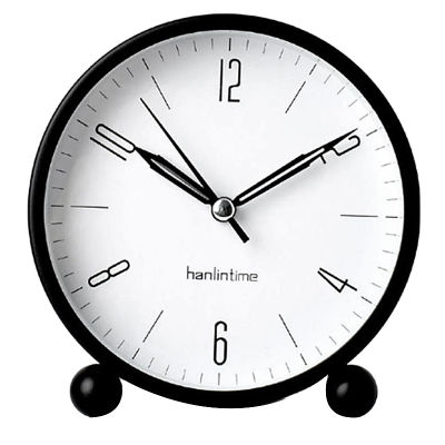 Hanlintime Analog Alarm Clock,Easy Set Small Desk Clock,Non Ticking,with Night Light, Battery Powered Super Silent Alarm Clock,Black