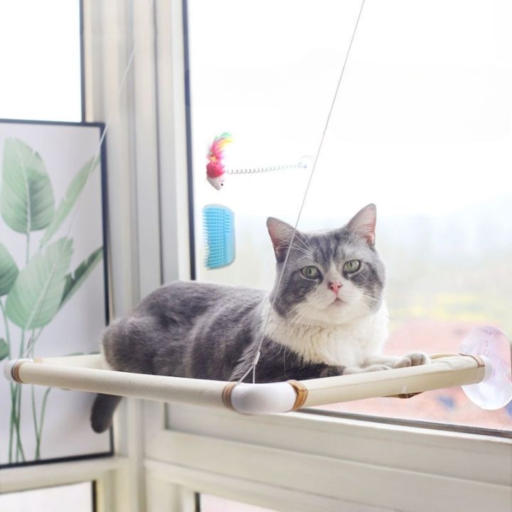 พร้อมส่งในไทย-เปลแมวติดหน้าต่าง-ที่นอนแมวติดกระจก-ลวดสลิงแข็งแรง