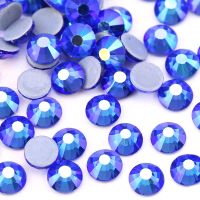 QIAO Sapphire AB Plating Color Crystal Glass Hot Fix Rhinestone/Iron On Rhinestone For Clothes Decoration