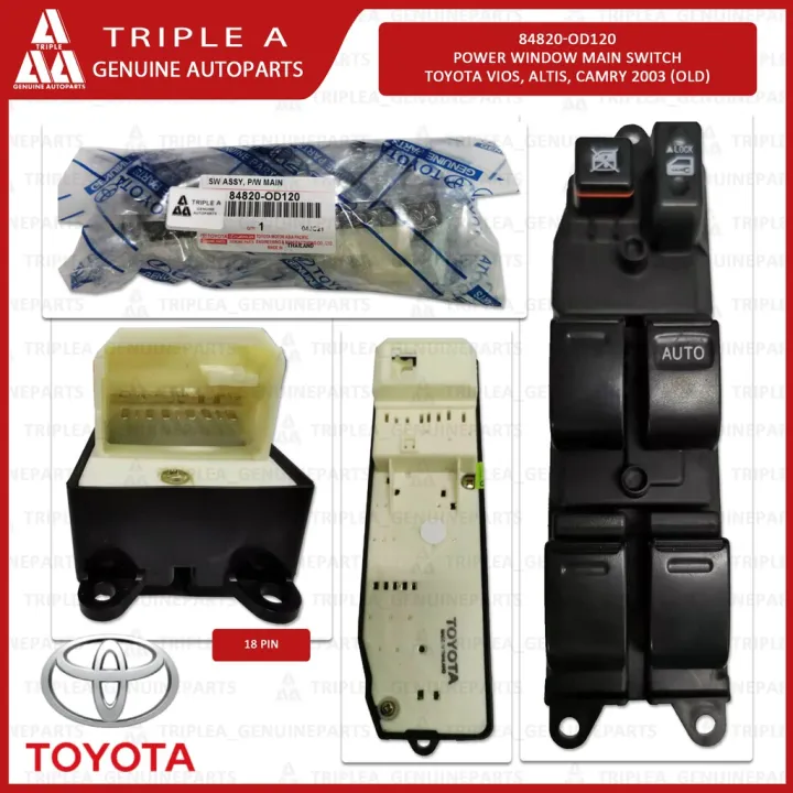 84820OD120 Power Window Main Switch Toyota Vios NCP42, Altis, Camry 20032008 Old 848200D120