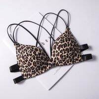 【YP】 Senhoras sem costura leopardo impressão push up sutiã de peça fivela frontal v profundo reunir cruz beleza voltar