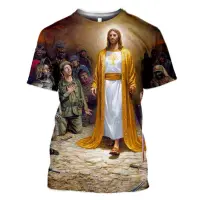 (in stock) 3DT shirt digital printing Jesus Cross T-shirt casual round neck mens short sleeved hot selling (free nick name and logo)