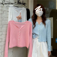 LAREINE เสื้อแจ็คเก็ตคาร์ดิแกนถักสำหรับผู้หญิงเสื้อบางสำหรับซันนี่แขนยาว