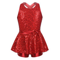 Sequins Kids Girls Child Jazz Modern Tap Dancewear Sleeveless Shiny Criss Cross Back Waist Bowknot Ballet Dance Leotard Dress