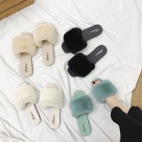 CODkuo0186 ?? Ready Stock Wholesale Selipar Bulu Wanita Fashion wool slippers womens solid color trend versatile indoor and outdoor wool slippers 时尚毛毛拖鞋女季纯色潮流室内外穿毛拖鞋