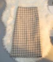 Woolen Plaid Skirt Korea  New Autumn Winter Women High Waist Split A-Line Bodycon Skirt Office Lady Midi Long Pencil Skirts