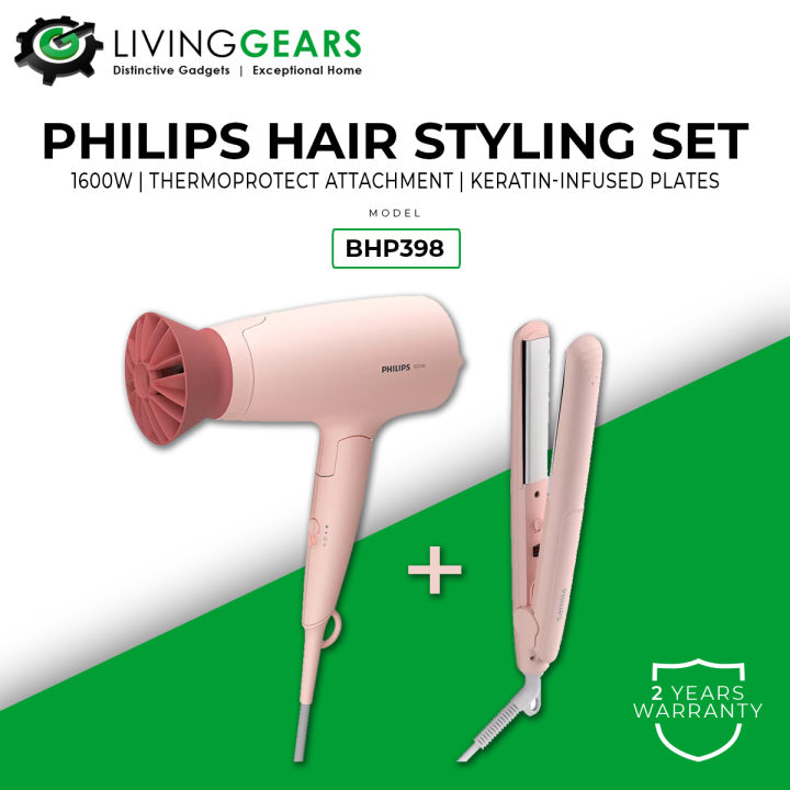 COMBO Philips 2 in 1 Foldable Hair Dryer + Straightener BHP398 Hair Styling  Set BHP398/03 | Lazada